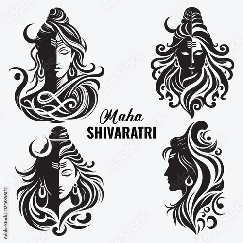 Indian Hindu Religion God Lord Shiva Silhouette Clip Art Vector Illustration for Happy Maha Shivaratri   