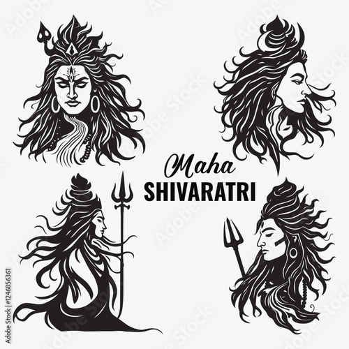 Indian Hindu Religion God Lord Shiva Silhouette Clip Art Vector Illustration for Happy Maha Shivaratri   