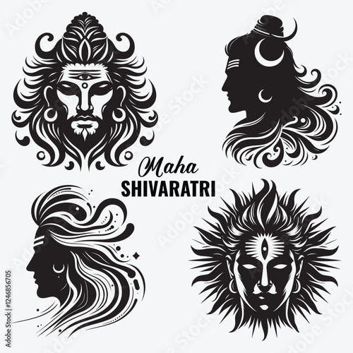Indian Hindu Religion God Lord Shiva Silhouette Clip Art Vector Illustration for Happy Maha Shivaratri   