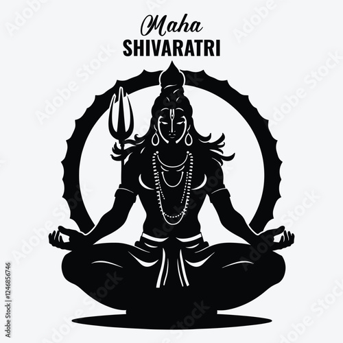 Indian Hindu Religion God Lord Shiva Silhouette Clip Art Vector Illustration for Happy Maha Shivaratri   