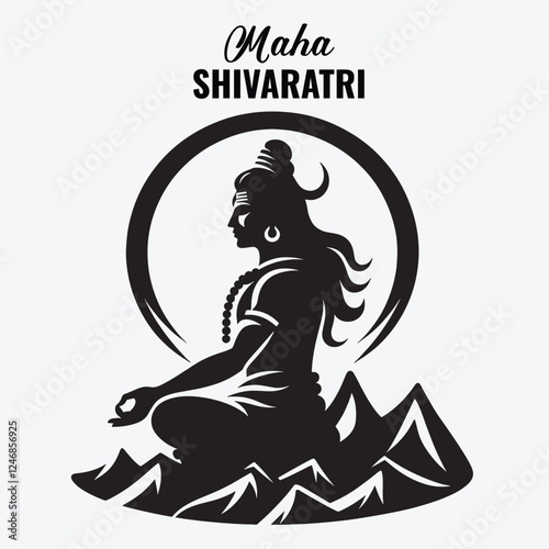 Indian Hindu Religion God Lord Shiva Silhouette Clip Art Vector Illustration for Happy Maha Shivaratri   