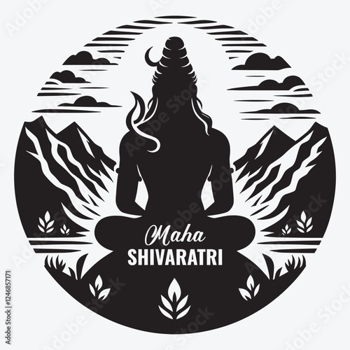 Indian Hindu Religion God Lord Shiva Silhouette Clip Art Vector Illustration for Happy Maha Shivaratri   