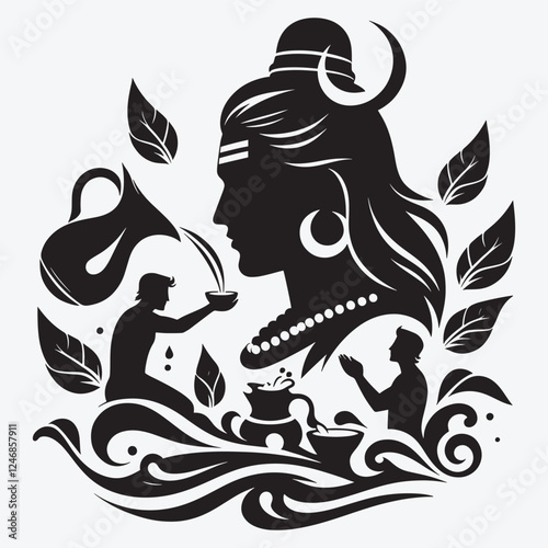 Indian Hindu Religion God Lord Shiva Silhouette Clip Art Vector Illustration for Happy Maha Shivaratri   