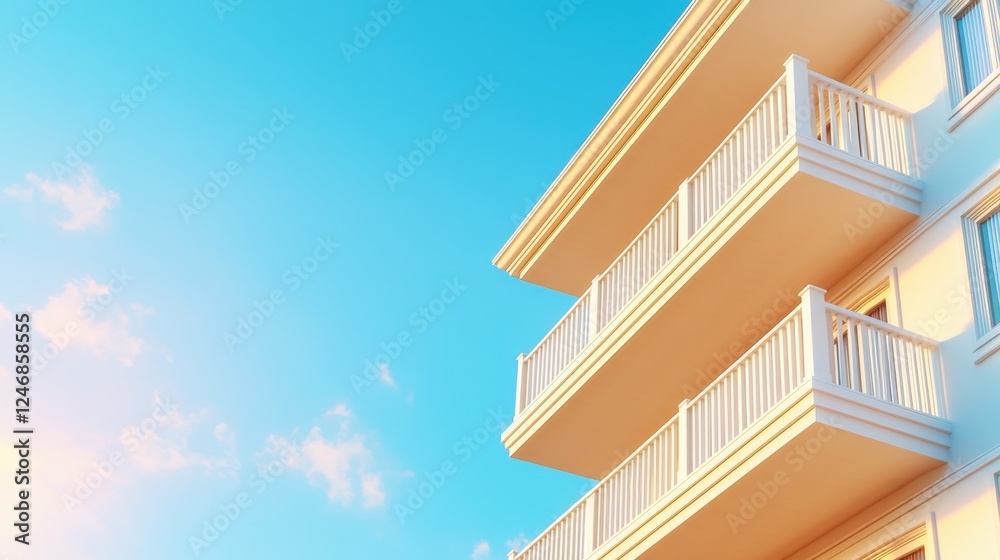 Elegant Apartments Building Balconies Sunny Day Exterior Architecture Elegant Apartments Building Balconies Sunny Day Exterior Architecture