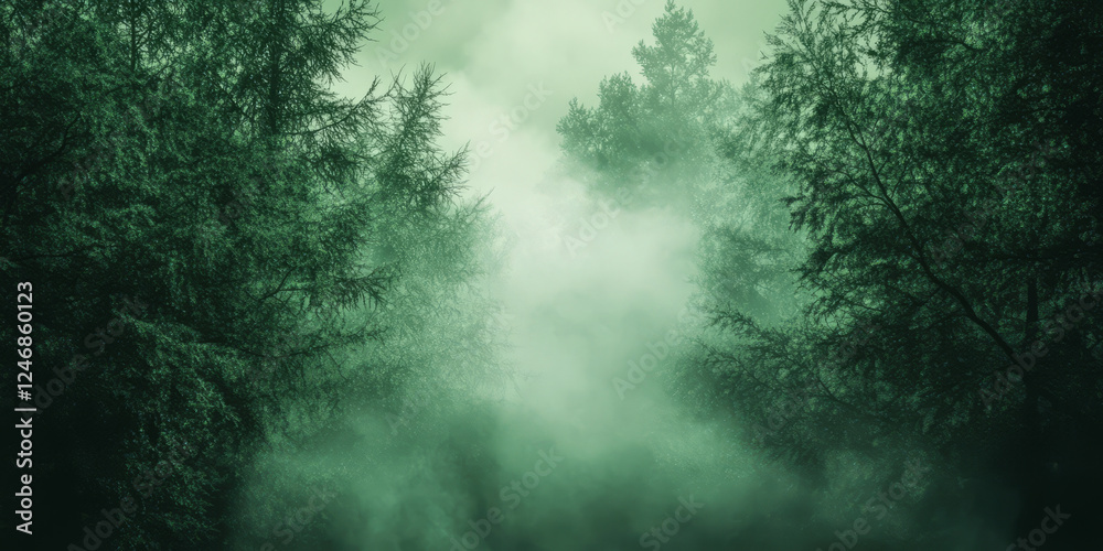 Fototapeta premium A deep forest green background with soft, swirling fog-like patterns that evoke a sense of mystery and serenity. Ideal for environmental projects, fantasy themes, or websites with a calming aesthetic.