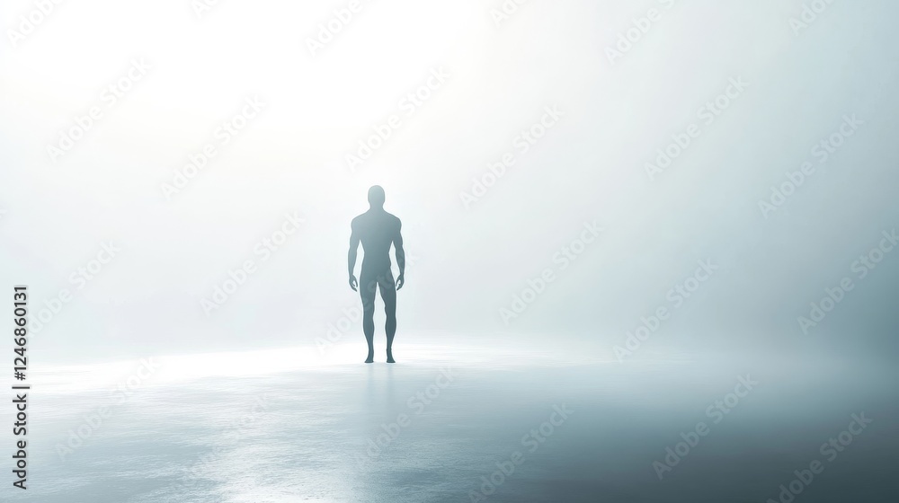 A figure stands in a foggy, dreamlike atmosphere. A figure stands in a foggy, dreamlike atmosphere.