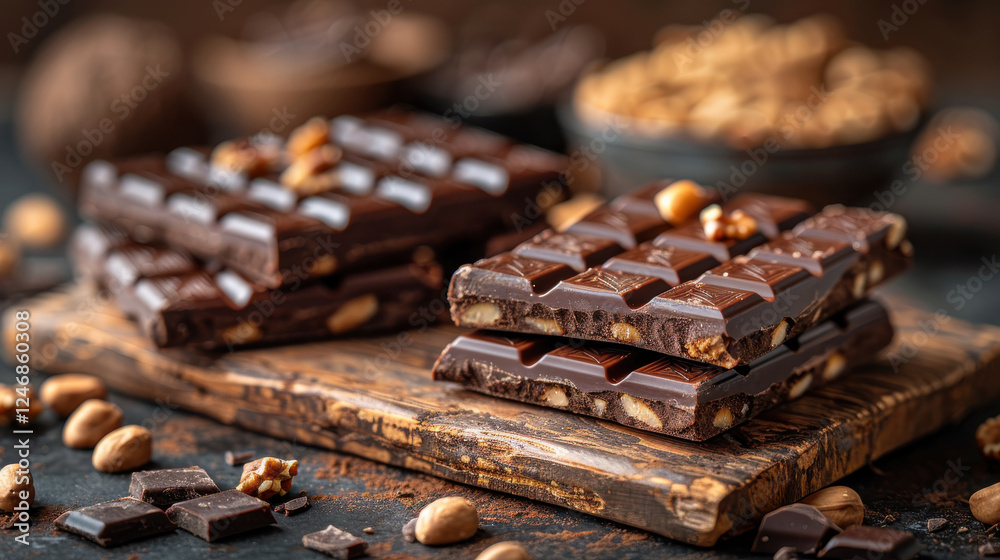 Indulge in rich chocolate bars with nuts, perfect for sweet cravings Indulge in rich chocolate bars with nuts, perfect for sweet cravings