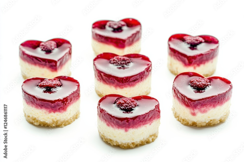 Mini heart-shaped cheesecakes ready for a romantic celebration on Valentines Day, beautifully crafted with rich flavors and vibrant toppings Mini heart-shaped cheesecakes ready for a romantic celebration on Valentines Day, beautifully crafted with rich flavors and vibrant toppings