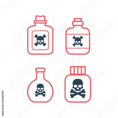 Poison bottle icons set. Venom bottle with skull and crossbones vector icon. pesticides symbol flat illustration.