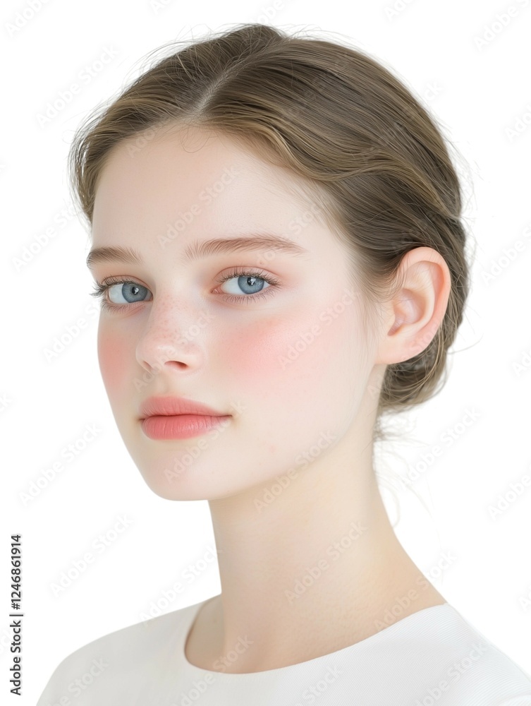 Elegant Young Woman with Soft Makeup and Natural Glow Elegant Young Woman with Soft Makeup and Natural Glow