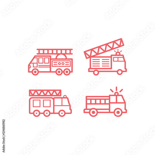 Fire Engine icons set. Fire Truck vector trendy illustration.