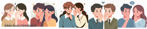 vector set of two people sharing a secret