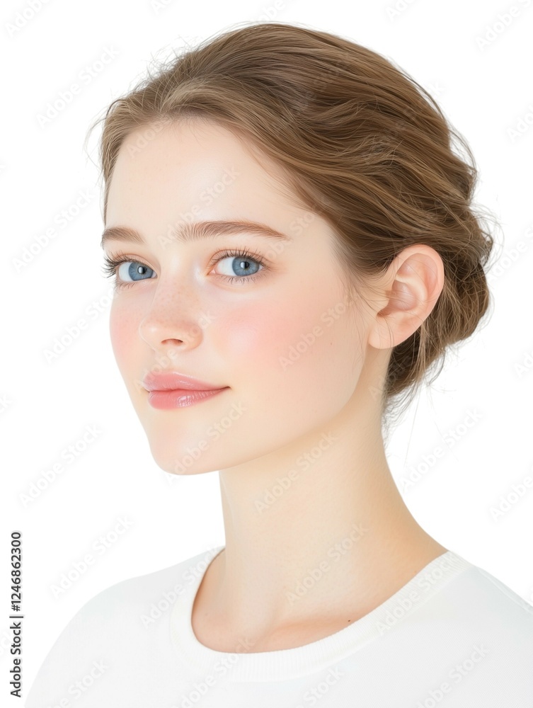 Elegant Young Woman with Soft Makeup and Natural Glow Elegant Young Woman with Soft Makeup and Natural Glow