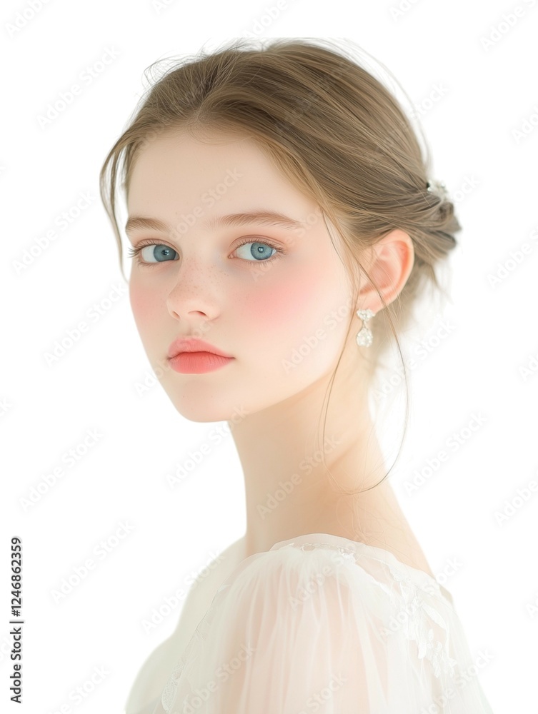 Elegant Young Woman with Soft Makeup and Natural Glow Elegant Young Woman with Soft Makeup and Natural Glow