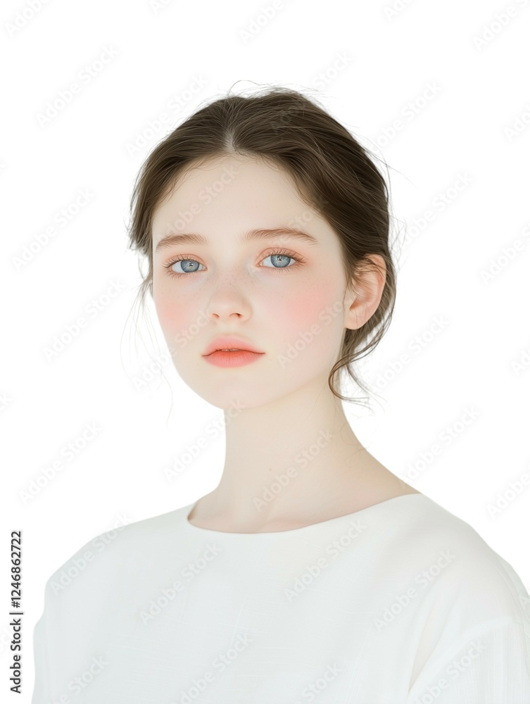 Elegant Young Woman with Soft Makeup and Natural Glow Elegant Young Woman with Soft Makeup and Natural Glow