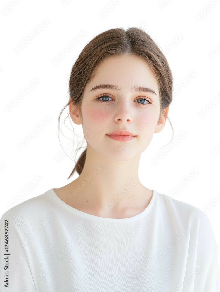 Elegant Young Woman with Soft Makeup and Natural Glow Elegant Young Woman with Soft Makeup and Natural Glow