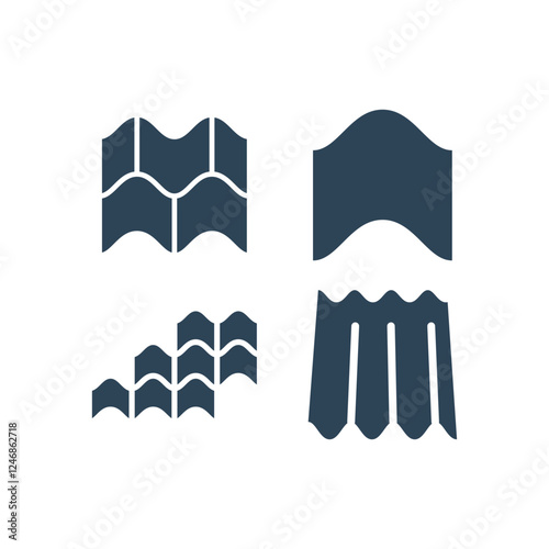 Roof tile, roof sheet, house tile icons set. wave, wavy etc. Made from clay, metal, ceramic, terracotta, steel and shingle. For cover rooftop of house.