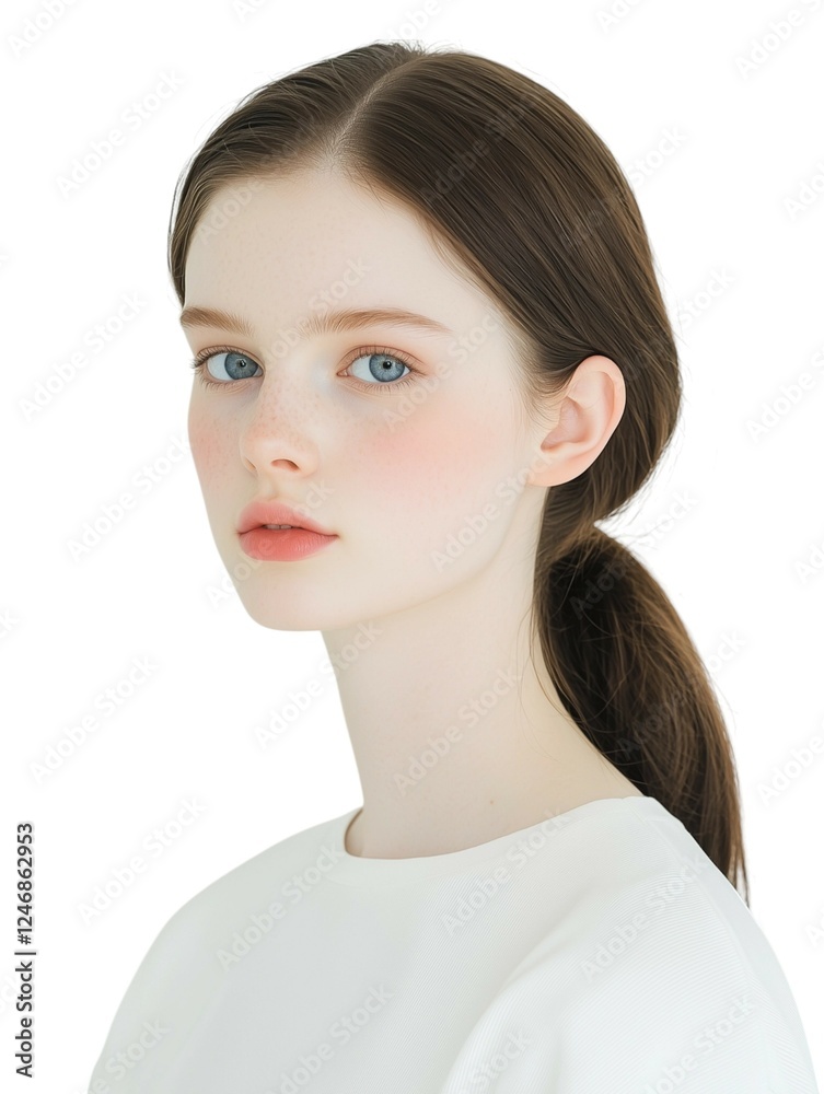 Elegant Young Woman with Soft Makeup and Natural Glow Elegant Young Woman with Soft Makeup and Natural Glow