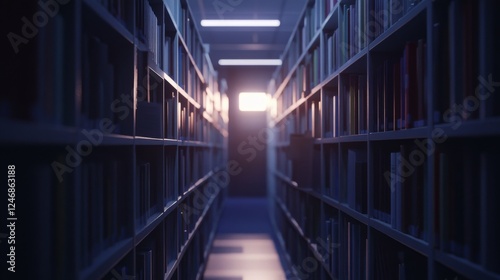 A quiet library aisle filled with books.
