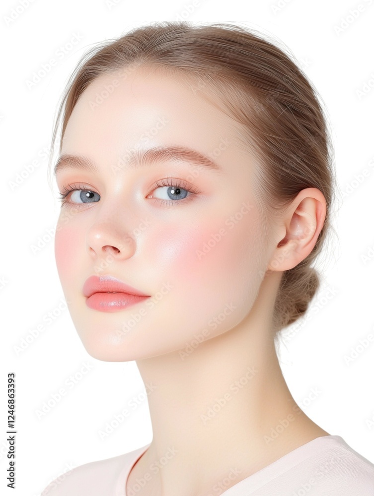 Elegant Young Woman with Soft Makeup and Natural Glow Elegant Young Woman with Soft Makeup and Natural Glow