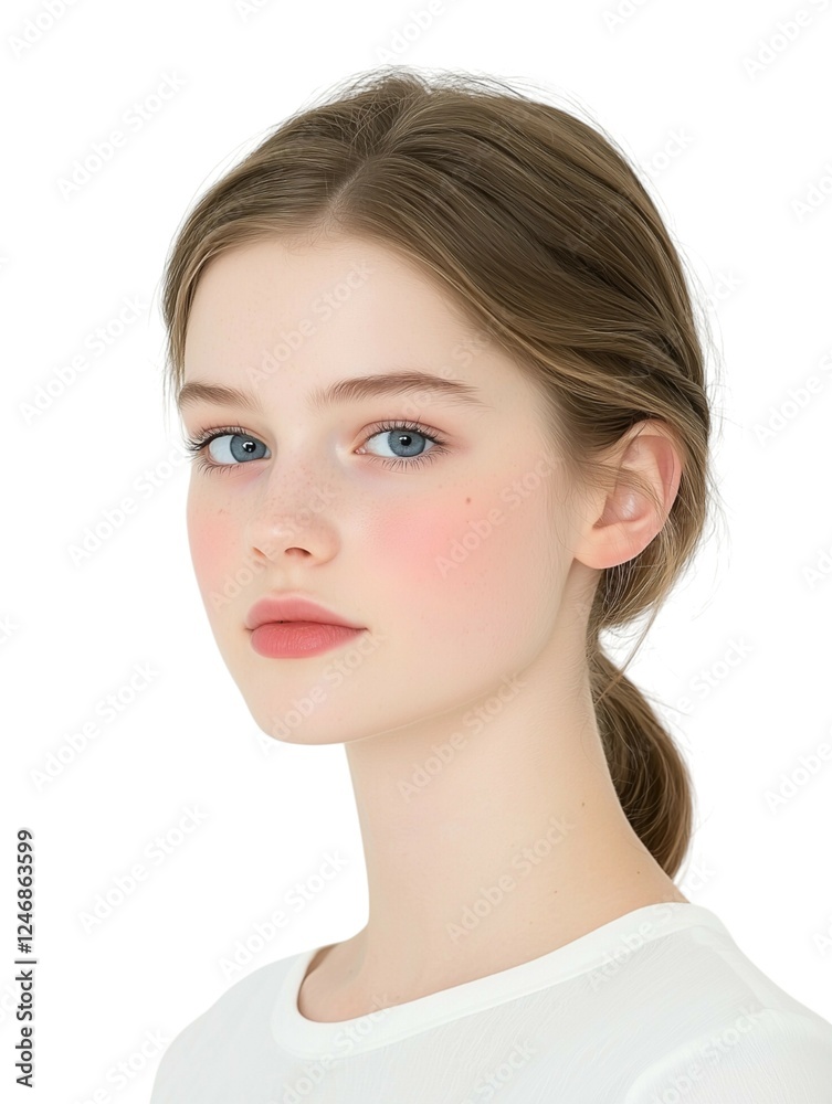 Elegant Young Woman with Soft Makeup and Natural Glow Elegant Young Woman with Soft Makeup and Natural Glow