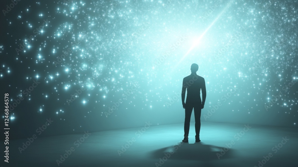 A silhouette in a starry environment. A silhouette in a starry environment.
