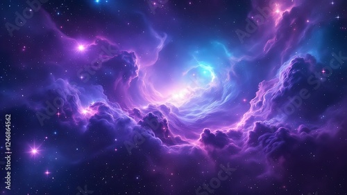 Cosmos background. Realistic purple galaxy with shining stars. Fantasy universe with constellation. Color milky way. Beautiful nebula wallpaper. Vector illustration.