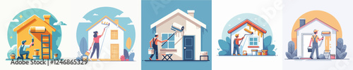 vector set of people painting the wall