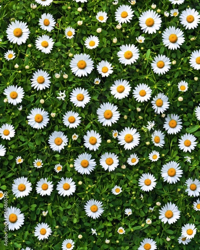Wallpaper Mural A field of white daisies with yellow centers growing among green leaves in a spring meadow Torontodigital.ca