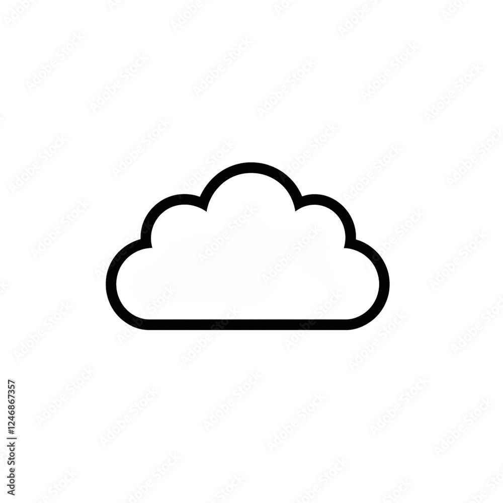 PNG cut out isolated background. A minimalistic black and white cloud icon with a simple outline design. PNG cut out isolated background. A minimalistic black and white cloud icon with a simple outline design.