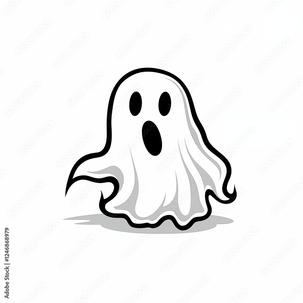 Cartoon ghost, one, magic, front view, icon, simple black and white sketch on a white background, picture, image for printing on a T-shirt, without people, funny, halloween Cartoon ghost, one, magic, front view, icon, simple black and white sketch on a white background, picture, image for printing on a T-shirt, without people, funny, halloween