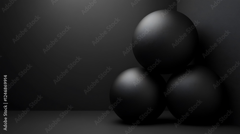 Dark spheres corner, minimalist background Dark spheres corner, minimalist background