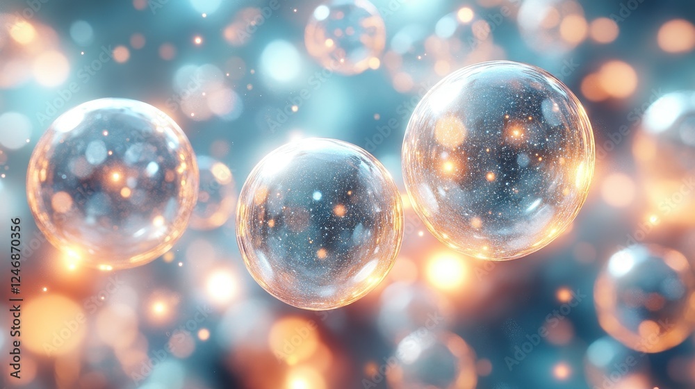 Glowing spheres float, bokeh background, abstract science Glowing spheres float, bokeh background, abstract science