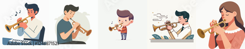 vector set of people playing trumpet