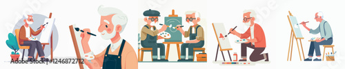 senior people vector set painting