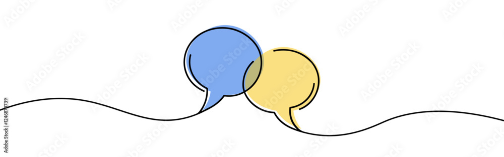 Speech bubbles continuous one line drawing. Dialogue, chat sign in simple linear style. Vector illustration. Speech bubbles continuous one line drawing. Dialogue, chat sign in simple linear style. Vector illustration.
