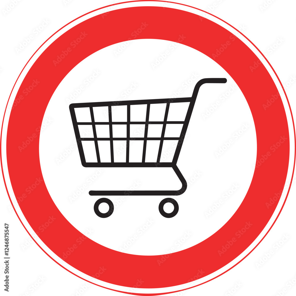 Shopping car, center mall, warning sign caution symbol on white background. Shopping car, center mall, warning sign caution symbol on white background.