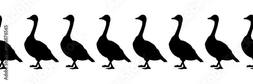 Canada goose. Seamless borders. Pattern of black silhouettes of birds. Vector illustration of geese on a white background.