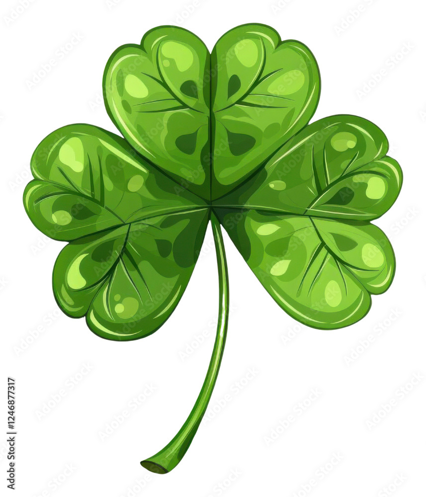 Fototapeta premium A vibrant green four-leaf clover with glossy leaves, symbolizing luck and prosperity.