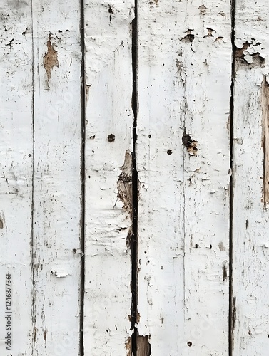 Vintage Rustic Wooden Planks with Peeling White Paint for Textured Background : Generative AI photo