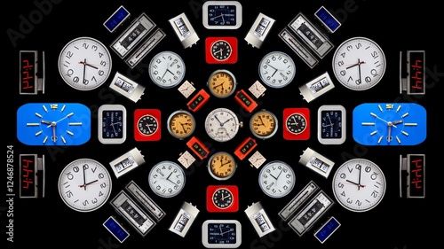 vintage clocks in large grid pattern