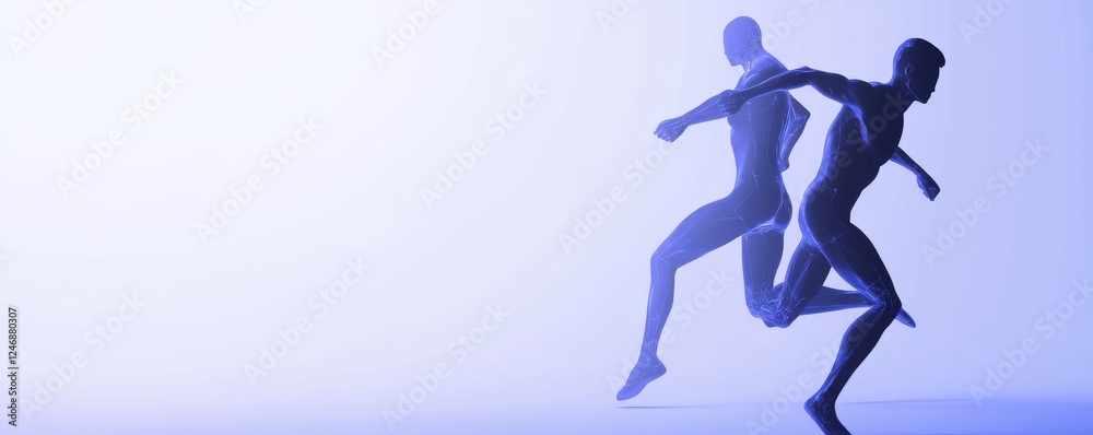 Fototapeta premium Dynamic runners in motion on a minimalist backdrop.