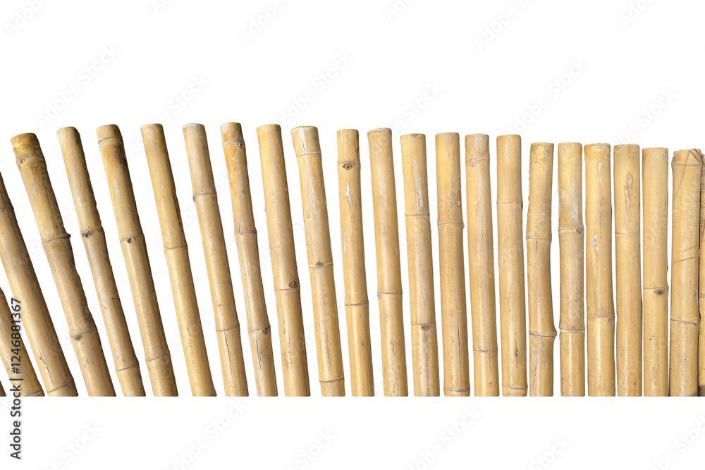 A rustic bamboo fence cut out with clipping paths, embodies traditional craftsmanship, eco friendly construction, and natural aesthetics. A rustic bamboo fence cut out with clipping paths, embodies traditional craftsmanship, eco friendly construction, and natural aesthetics.