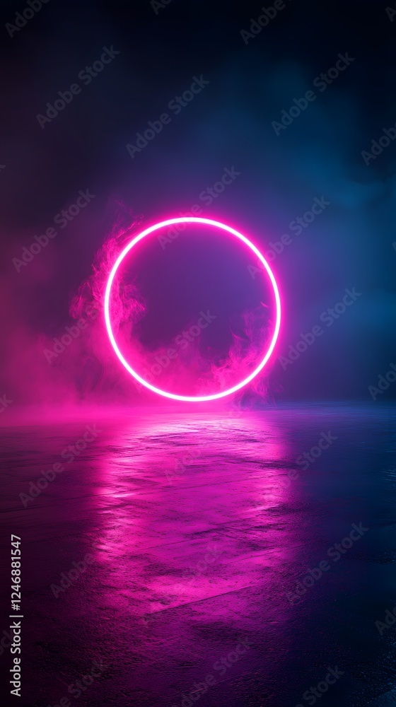Obraz premium Abstract neon background with a round glowing frame 