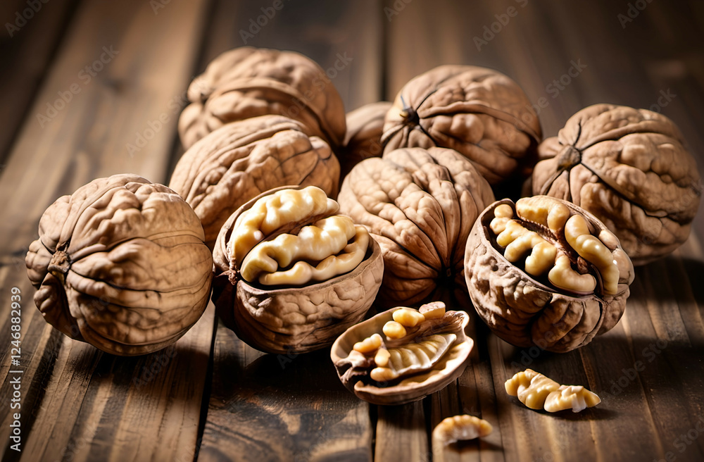 walnuts on wooden background