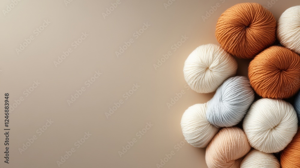 A beautiful display of layered yarn balls in warm tones, representing potential creativity, artistic inspiration, and inviting warmth, perfect for showcasing textile artistry and crafting.