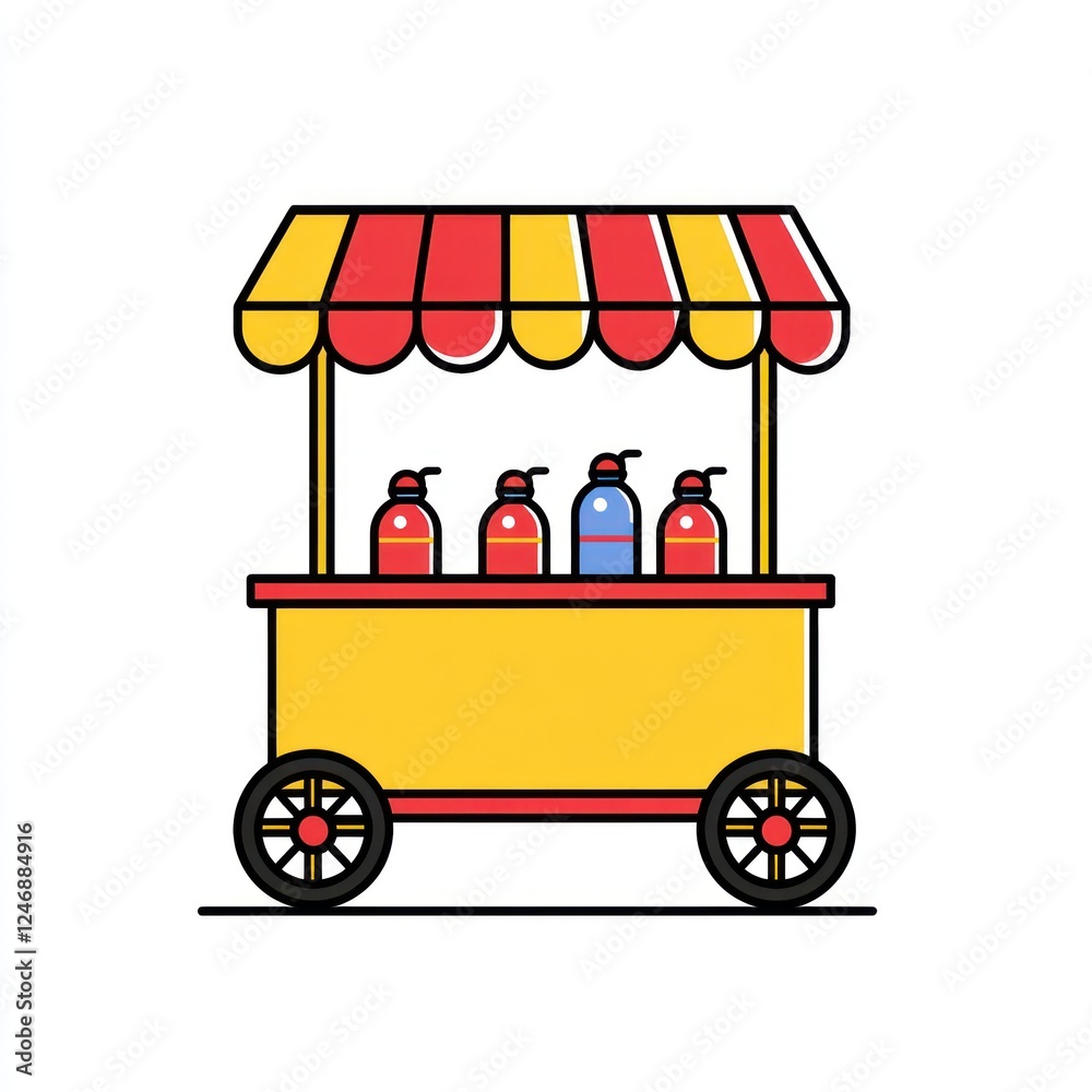 Obraz premium Colorful food cart, street vendor, picnic supplies, background empty. Possible use stock photo for food trucks