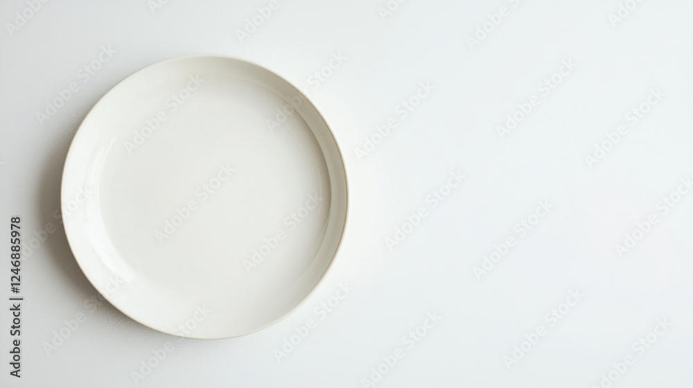 White plate on a clean white background for food presentation or product photography White plate on a clean white background for food presentation or product photography