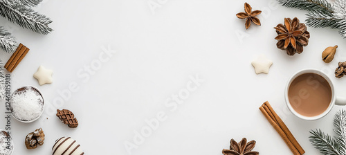 Christmas hot cocoa flat lay with copy space holiday winter chocolate