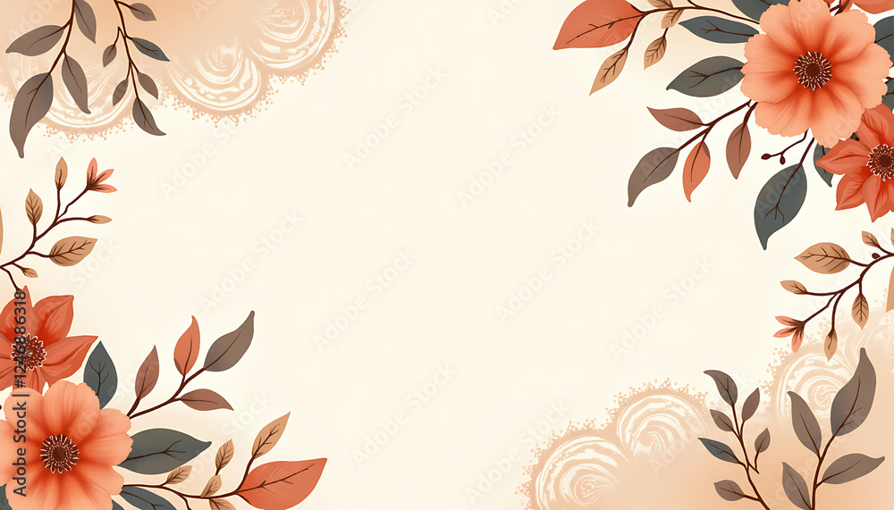 Obraz premium Floral background with peach and brown leaves and flowers